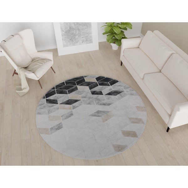 Skalbiamas apvalios formos kilimas baltos spalvos/pilkos spalvos ø 120 cm – Vitaus-image-1