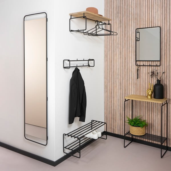 Konsolinis staliukas juodos spalvos/natūralios spalvos su ąžuolo masyvo stalviršiu 29x57 cm Clint – Spinder Design-image-3