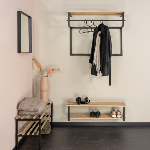 Juodos spalvos/natūralios spalvos iš metalo pakabinama spintelė batams 100x26x34 cm Marco – Spinder Design-image-1