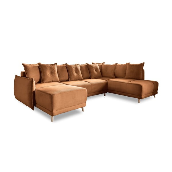 Sulankstoma kampinė sofa iš kordinio velveto raudonos plytų spalvos (su dešiniuoju kampu/„U“ formos) Lazy Lukka – Miuform