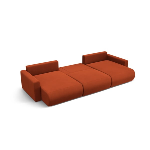 Raudonos plytų spalvos iš velveto sulankstoma/su sandėliavimo vieta kampinė sofa („U“ formos) Belfast – Cosmopolitan Design-image-3