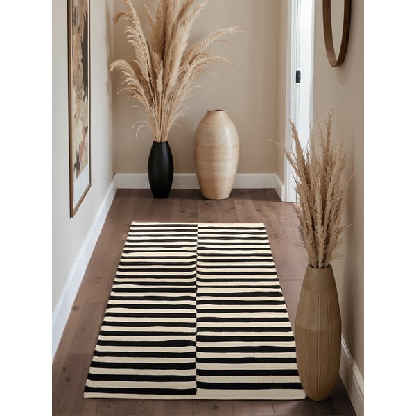 Apverčiamas/rankų darbo iš vilnos kilimas juodos ir baltos spalvos 80x200 cm Donna – Hanse Home-image-1