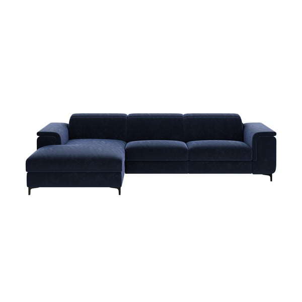 Kampinė sofa tamsiai mėlynos spalvos iš velveto (su kairiuoju kampu) Brito – MESONICA