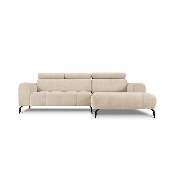 Smėlio spalvos reguliuojama kampinė sofa su aksominiu paviršiumi Milo Casa Nico, dešinysis kampas-image-3