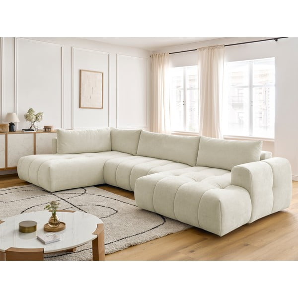 Smėlio spalvos sulankstoma/su sandėliavimo vieta kampinė sofa (su kairiuoju kampu/„U“ formos) Fuji – Bobochic Paris-image-1