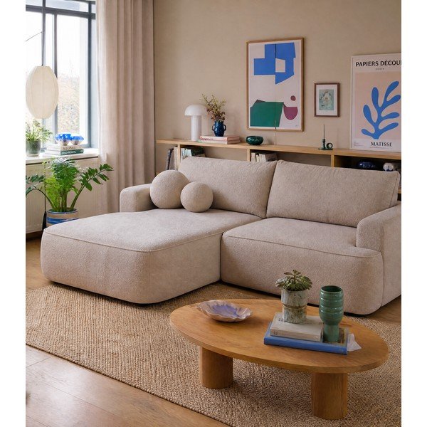 Iš boucle sulankstoma kampinė sofa smėlio spalvos (su kairiuoju kampu) Quinoa – Bonami Selection-image-4