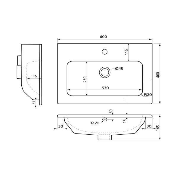Iš keramikos praustuvas baltos spalvos 60x40 cm Practico – Sapho-image-4