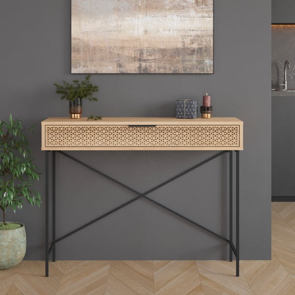 Konsolinis staliukas natūralios spalvos iš ąžuolo 35.5x110 cm Ecrin – Marckeric-image-4