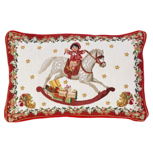 Raudonos ir baltos spalvos medvilnės dekoratyvinė pagalvėlė su kalėdiniu motyvu Villeroy & Boch Toys Fantasy, 32 x 48 cm