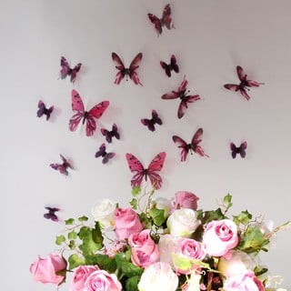 18 rožinės spalvos lipnių 3D lipdukų rinkinys Ambiance Butterflies