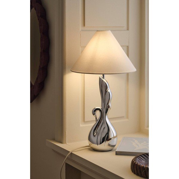 Baltos spalvos/sidabrinės spalvos iš polirezino stalinis šviestuvas (aukštis 53 cm) Swan – Ellos Home-image-1