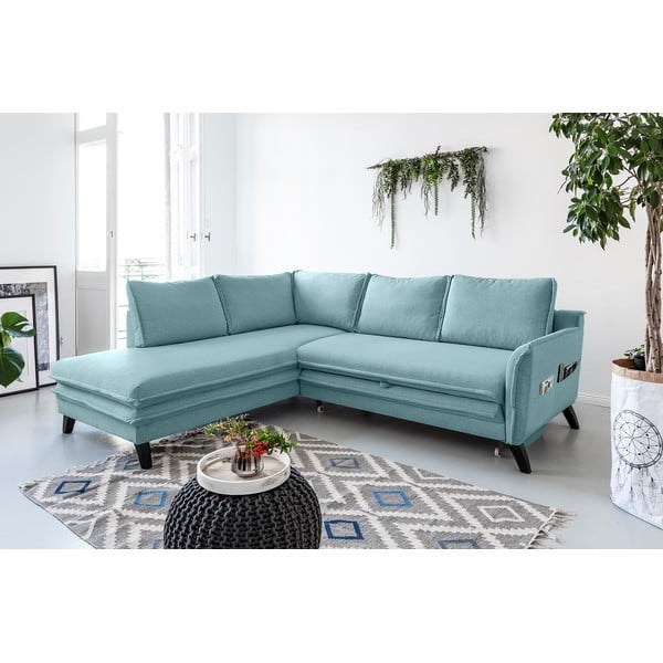 Šviesios mėlynos spalvos sofa-lova Miuform Charming Charlie L, kairysis kampas-image-4