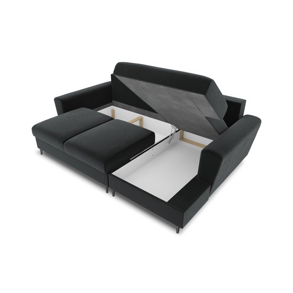 Tamsiai pilkos spalvos iš velveto sulankstoma/su sandėliavimo vieta kampinė sofa (su dešiniuoju kampu/su gultu) Kyoto – Cosmopolitan Design-image-3