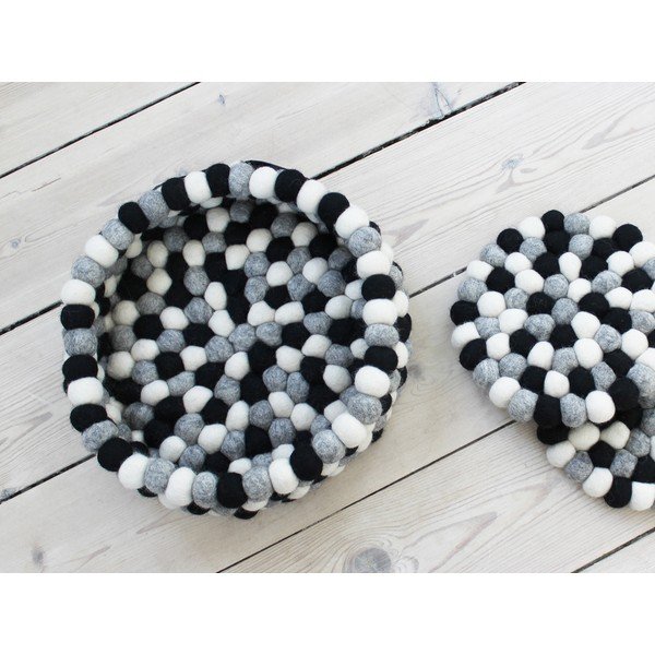 Juodai baltas vilnos kamuoliukų krepšys Wooldot Ball Basket, ⌀ 28 cm-image-1
