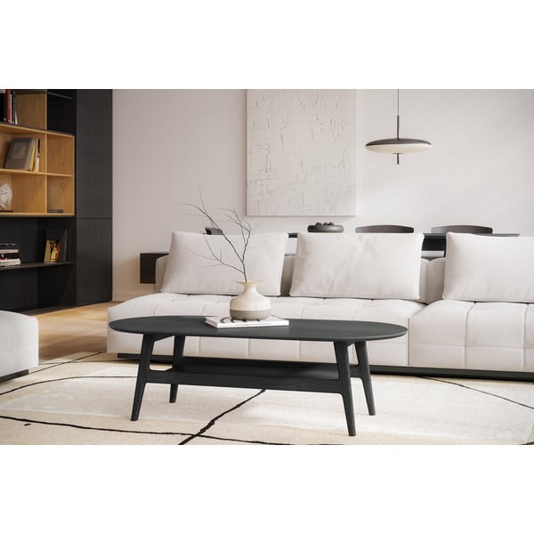 Kavos staliukas juodos spalvos iš ąžuolo 60x130 cm Curved – Woodman-image-1