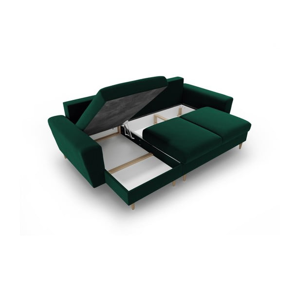 Žalios spalvos iš velveto sulankstoma/su sandėliavimo vieta kampinė sofa Kyoto – Cosmopolitan Design-image-3