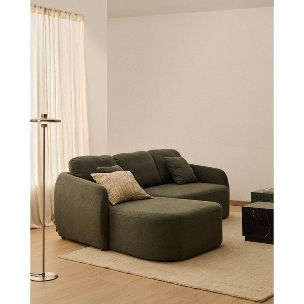 Tamsiai žalios spalvos sulankstoma kampinė sofa iš šenilinio audinio (su kairiuoju kampu/su gultu) Laira – Kave Home-image-1