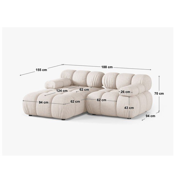Kreminės spalvos modulinė kampinė sofa iš velveto (su dešiniuoju kampu/su gultu) – Micadoni -image-4