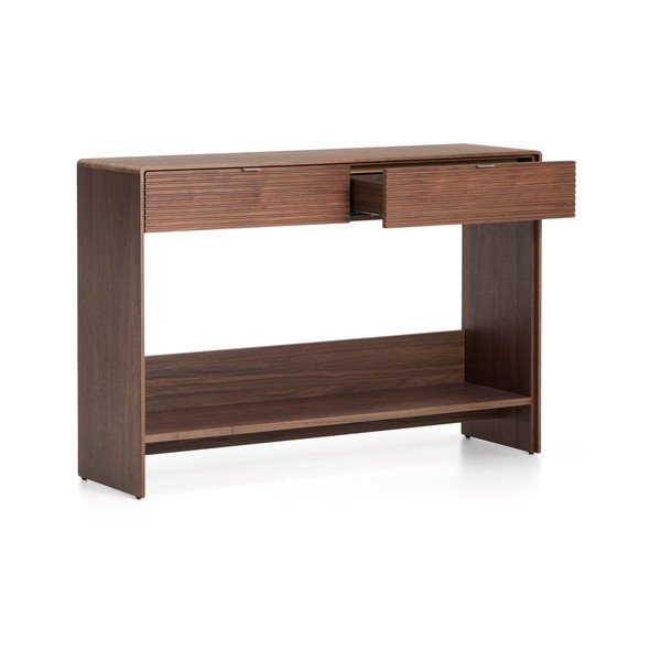 Tamsios natūralios spalvos šoninė spintelė iš riešutmedžio 120x81x35 cm Norlen – Kave Home-image-4