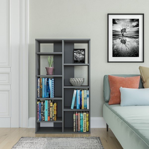 Antracito spalvos knygų spinta 72x124 cm Keota - Kalune Design-image-1