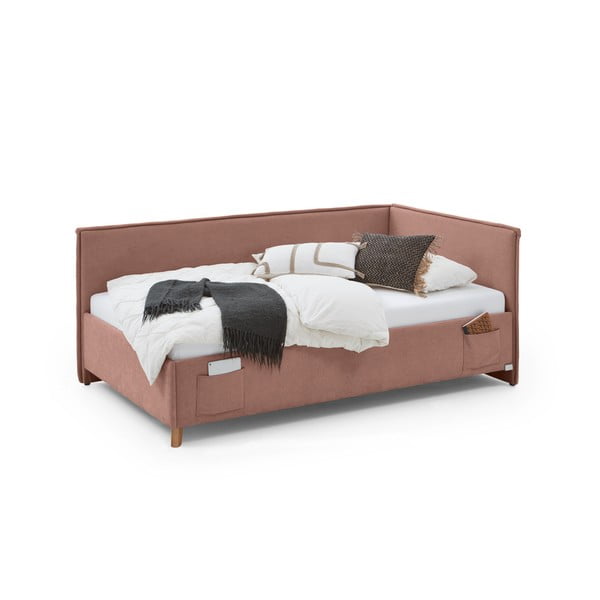 Rožinės spalvos kampinė iš audinio vaikiška lova su sandėliavimo vieta su lovos grotelėmis 120x200 cm Fun – Meise Möbel-image-3