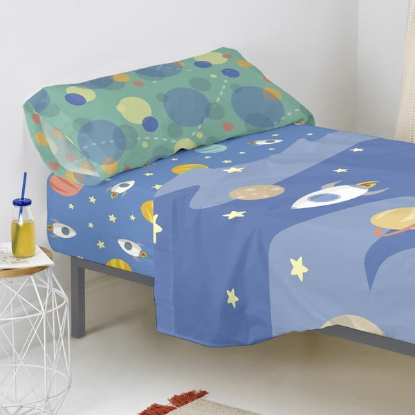 Happynois medvilninė vaikiška paklodė Astronautas, 200 x 90 cm-image-4