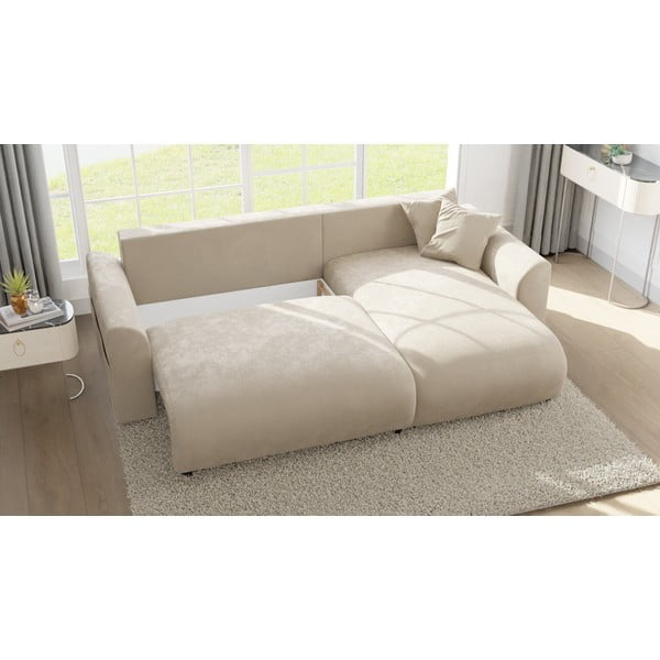 Iš velveto kampinė sofa smėlio spalvos (kintama) Lorine – Ropez-image-3