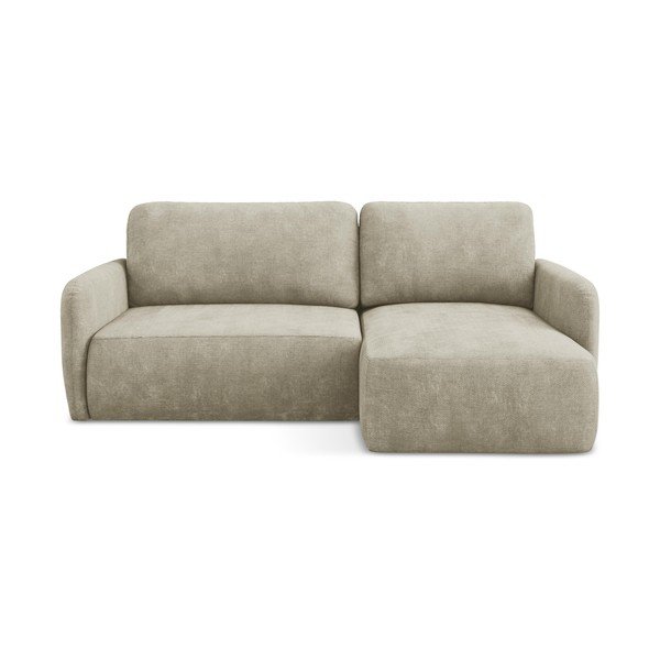 Smėlio spalvos iš šenilinio audinio sulankstoma/su sandėliavimo vieta kampinė sofa (su dešiniuoju kampu/su gultu) Lilo – Makamii