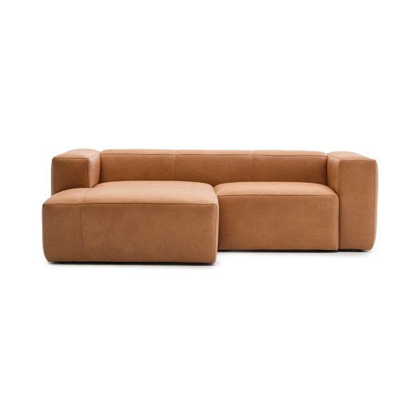 Rudos spalvos kampinė sofa iš odos (su kairiuoju kampu/su gultu) Blok – Kave Home