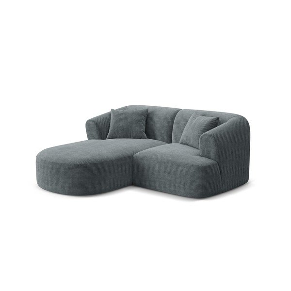 Tamsiai pilkos spalvos kampinė sofa iš kordinio velveto (su kairiuoju kampu/su gultu) Campi – Cosmopolitan Design-image-1