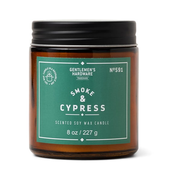 Aromatinė žvakė iš sojų vaško degimo laikas 48 h Smoke & Cypress – Gentlemen's Hardware
