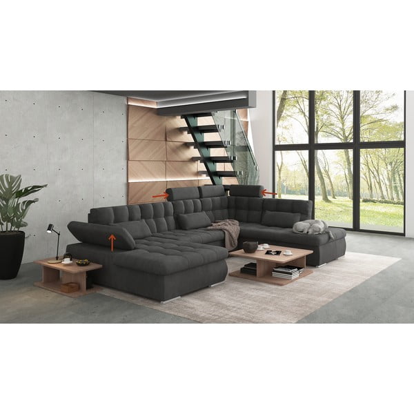 Antracito spalvos sulankstoma/su sandėliavimo vieta kampinė sofa (su dešiniuoju kampu/„U“ formos) Merkur – Ropez-image-1