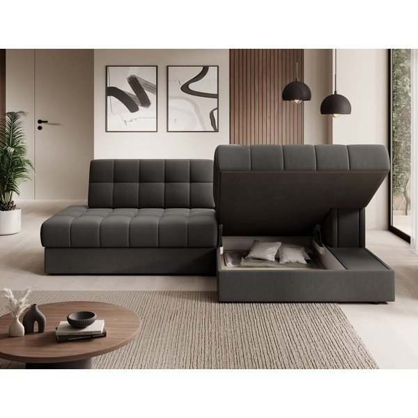 Taupe spalvos iš velveto sulankstoma kampinė sofa (su dešiniuoju kampu/su gultu) Blezalt – ELTAP-image-4