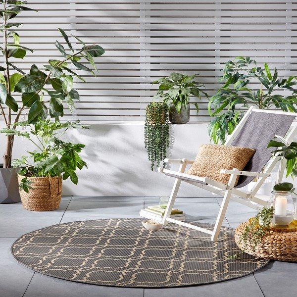 Pilkai smėlio spalvos apvalus lauko kilimas ø 160 cm Milan - Flair Rugs-image-1