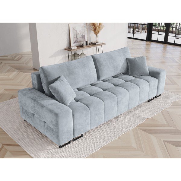 Šviesiai mėlynos spalvos iš velveto sulankstoma/su sandėliavimo vieta sofa 250 cm Wicklow – Cosmopolitan Design-image-1