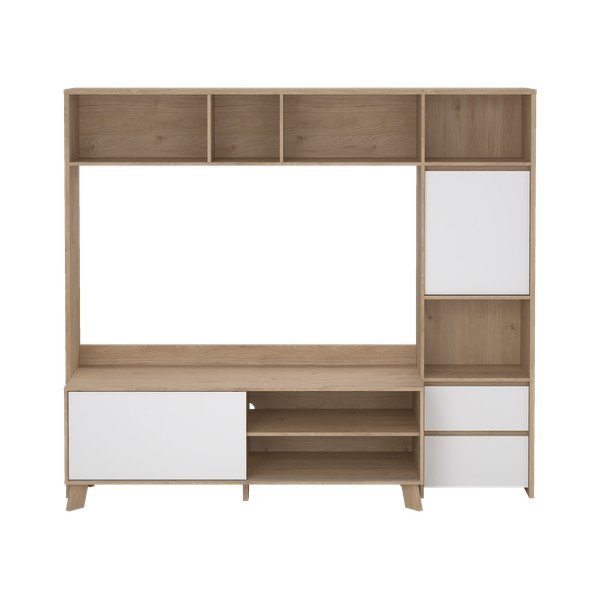 Baltos spalvos/natūralios spalvos TV spintelių komplektas iš ąžuolo 209x183x48 cm Next – Tvilum