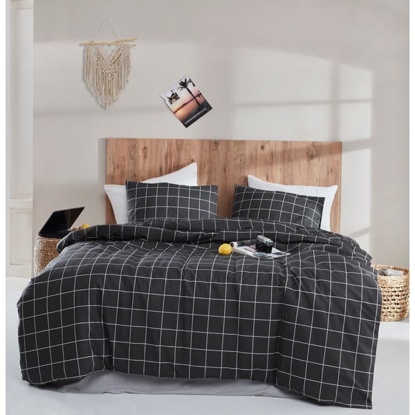 Juoda prailginta medvilninė patalynė dvigulėms lovoms 200x220 cm Piga - Mijolnir-image-1