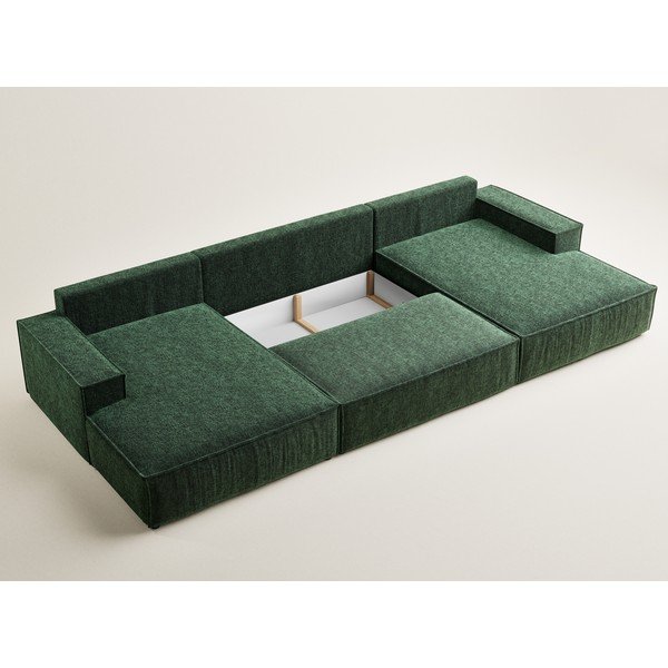 Tamsiai žalios spalvos sulankstoma/su sandėliavimo vieta kampinė sofa iš šenilinio audinio („U“ formos) Kyoto – Maison de Rêve-image-4