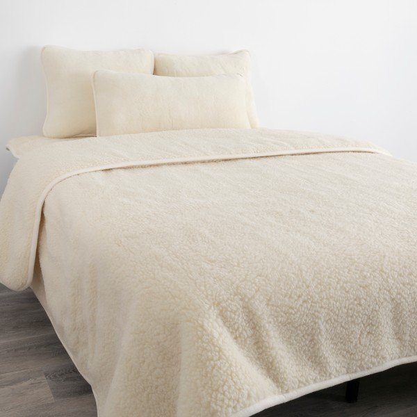 Smėlio spalvos merino vilnos antklodė Native Natural Quilt, 220 x 200 cm-image-3