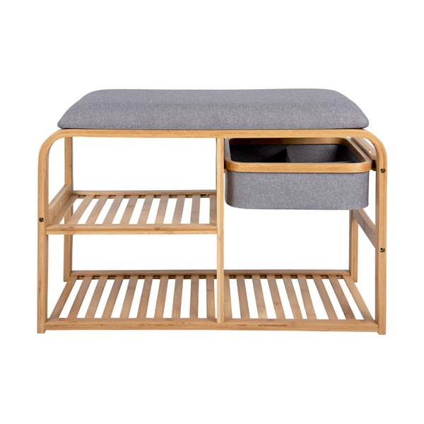 Bambukinė batų dėžutė su pilku paminkštinimu Leitmotiv Bench, plotis 70 cm-image-2
