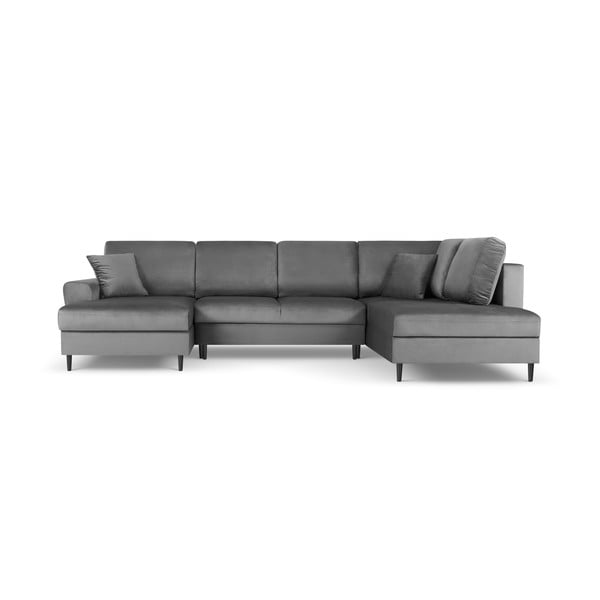 Šviesiai pilkos spalvos iš velveto sulankstoma/su sandėliavimo vieta kampinė sofa (su dešiniuoju kampu/„U“ formos) Kyoto – Cosmopolitan Design