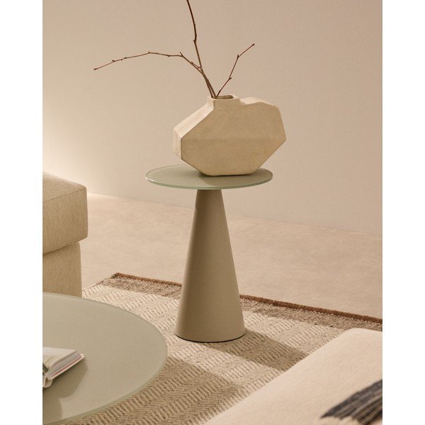 Apvalios formos šoninis stalas su stikliniu stalviršiu ø 35 cm Wilshire – Kave Home-image-1