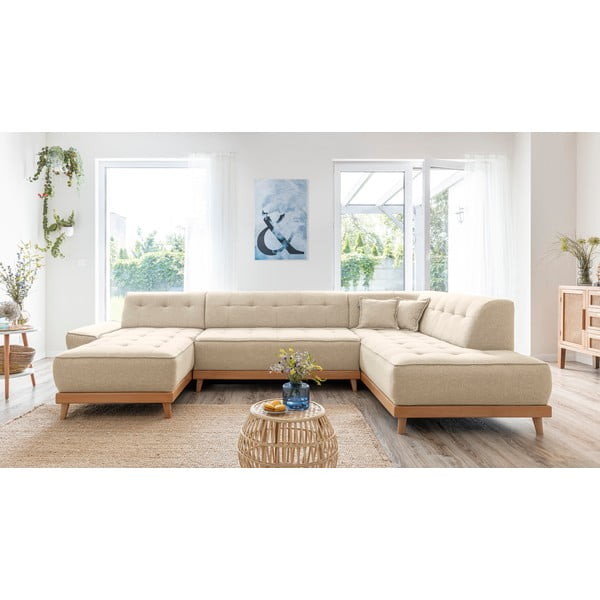 Smėlio spalvos sofa-lova U formos Miuform Dazzling Daisy, dešinysis kampas-image-1