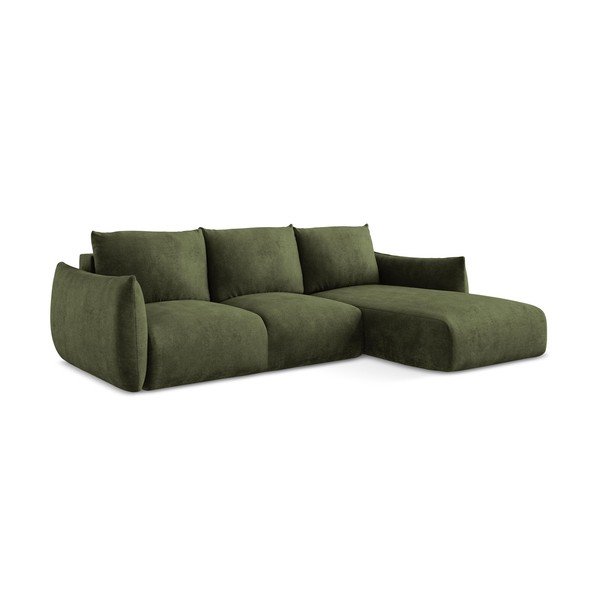 Žalios spalvos iš šenilinio audinio sulankstoma kampinė sofa (su dešiniuoju kampu/su gultu) Leila – Makamii-image-3