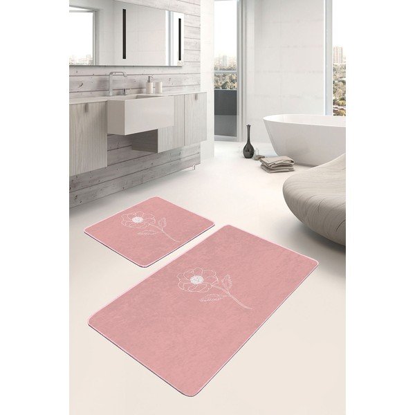 Iš velveto vonios kilimėliai rožinės spalvos 2 vnt. 60x100 cm – Mila Home-image-1