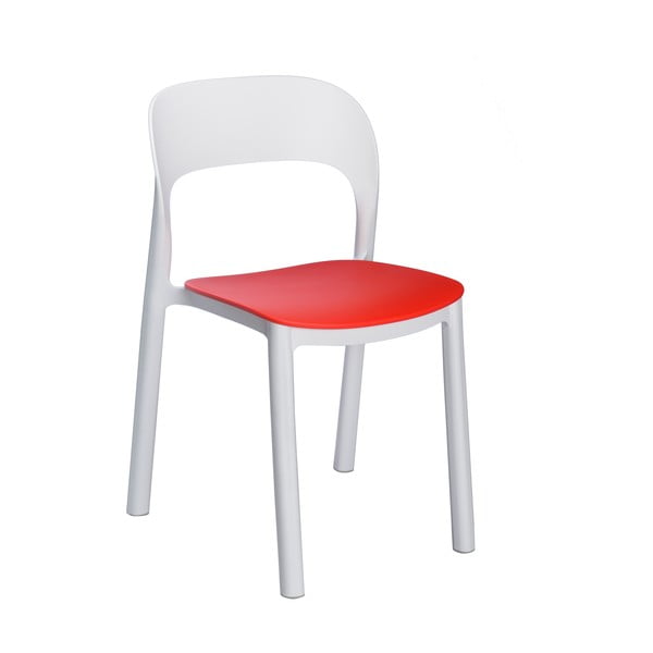 4 baltų sodo kėdžių su raudona sėdyne rinkinys "Resol Ona