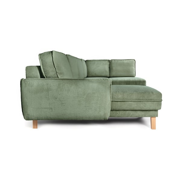 Iš kordinio velveto sulankstoma kampinė sofa šviesiai žalios spalvos (su dešiniuoju kampu/„U“ formos) Tori – Bonami Selection-image-3