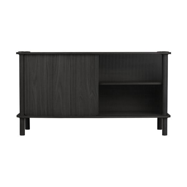 Juodos spalvos iš ąžuolo masyvo vitrina su stumdomomis durimis 135x73,5x48 cm Italic – UMAGE