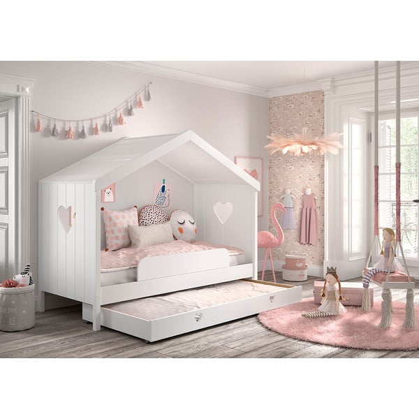 Naminė/ištraukiama iš pušies masyvo vaikiška lova baltos spalvos su sandėliavimo vieta 90x200 cm AMORI – Vipack-image-2