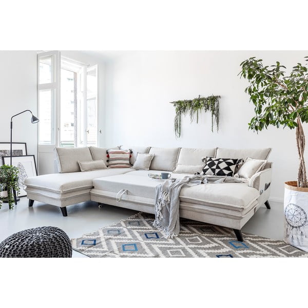 Šviesiai smėlio spalvos U formos sofa-lova Miuform Charming Charlie, kairysis kampas-image-4